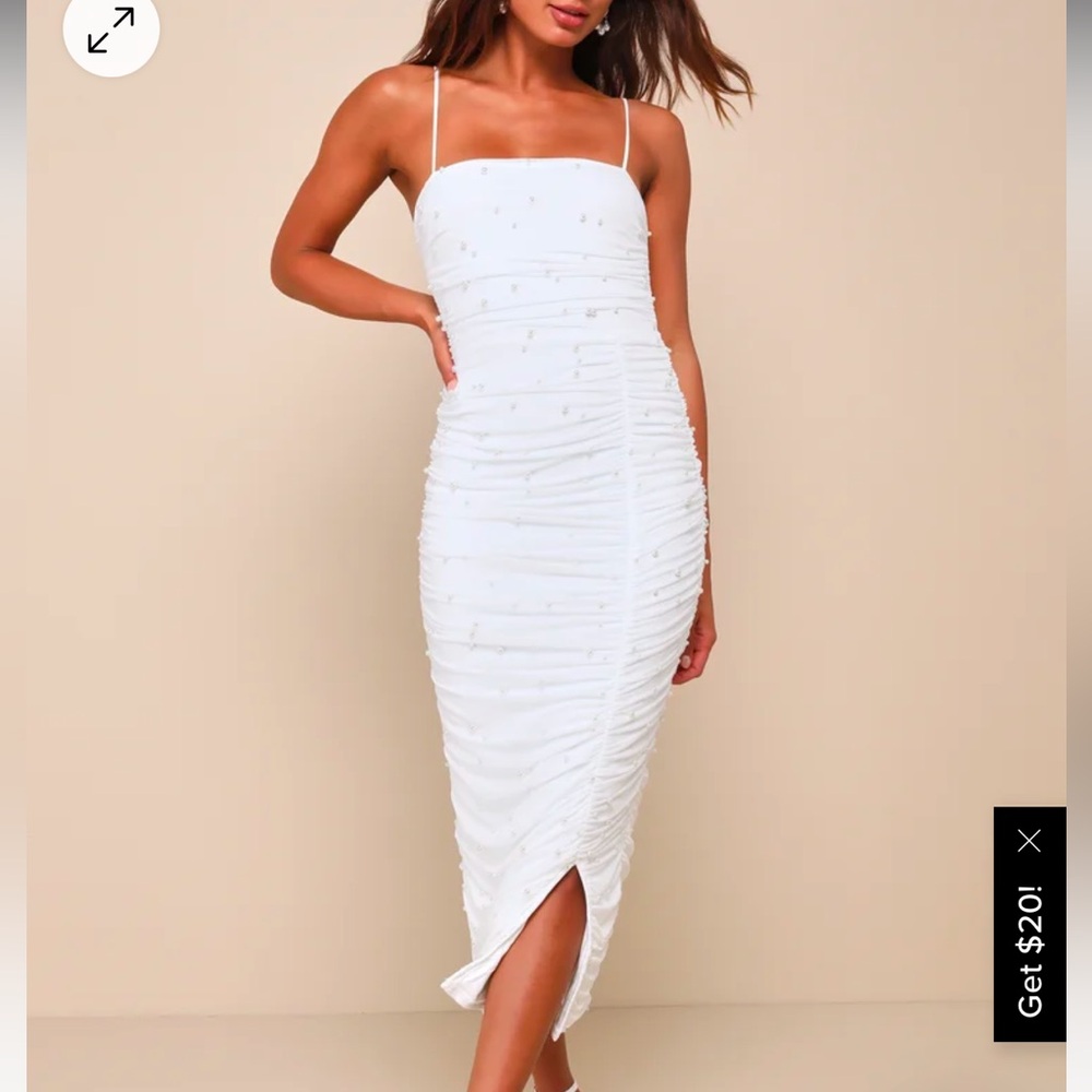 White Bodycon Pearl Midi Dress
